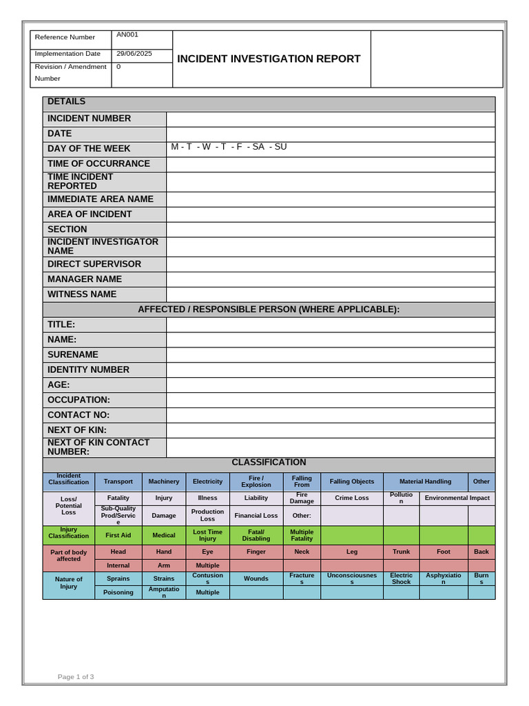 Incident Investigation Report - 0 | PDF | Injury