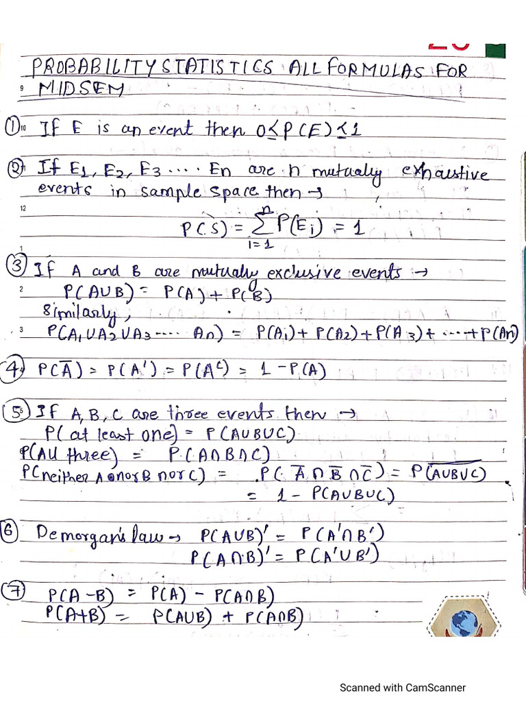 All Formulas For Midsem | PDF