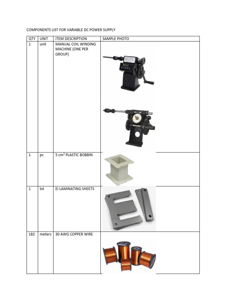 Power Supply Components List | PDF