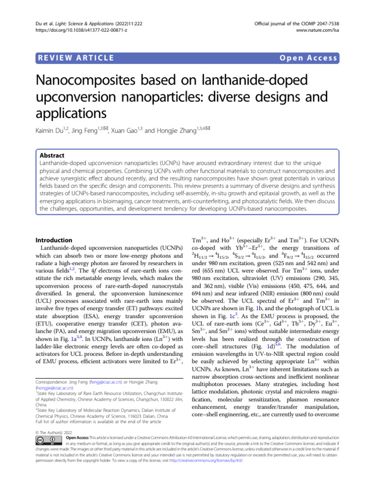 Nanocomposites Based On Lanthanide-Doped Upconversion Nanoparticles ...
