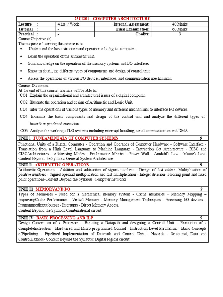 Photo inspiration: Visual Reference: Computer Architecture Course Overview Pdf Input Output