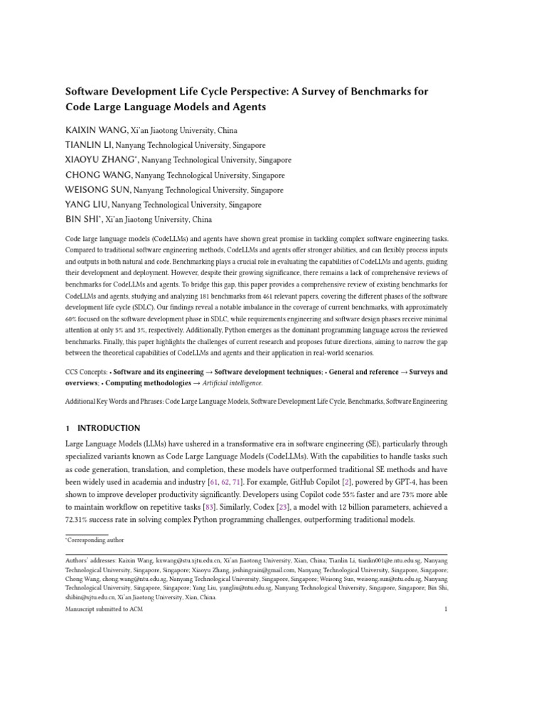 CodeLLMs: Benchmark Survey in SE | PDF | Benchmarking | Software ...