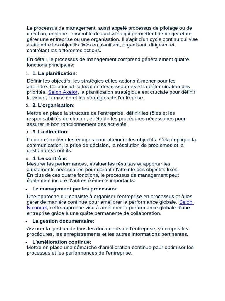 Processus de management en entreprise | PDF