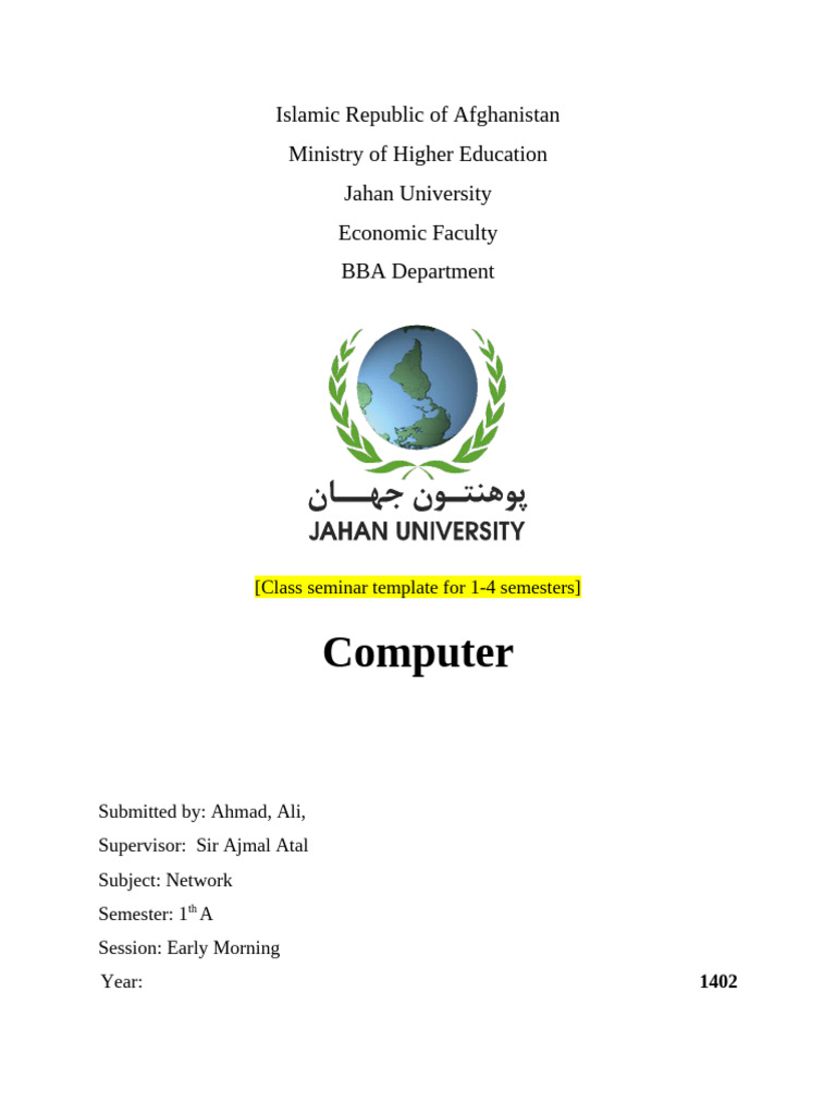 Computer Networking Seminar Template | PDF | Times New Roman | Computing