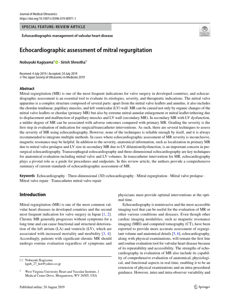 Echocardiography for Mitral Regurgitation | PDF | Heart Valve ...