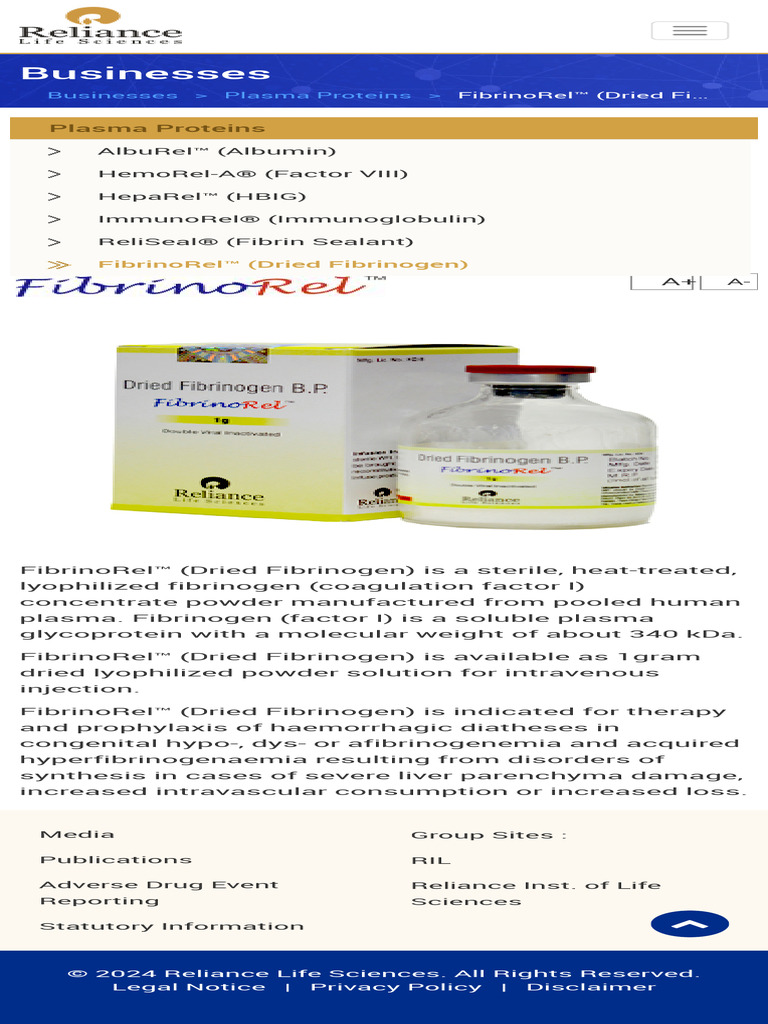 FibrinoRel™: Dried Fibrinogen Injection | PDF