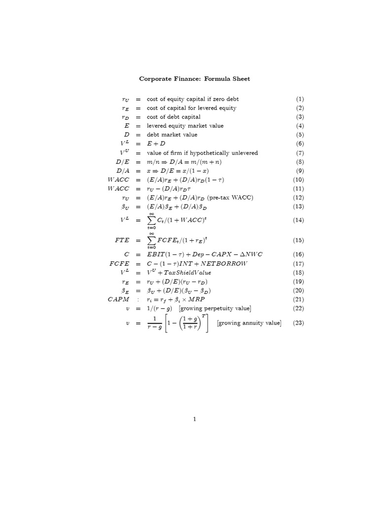 Formula Sheet | PDF