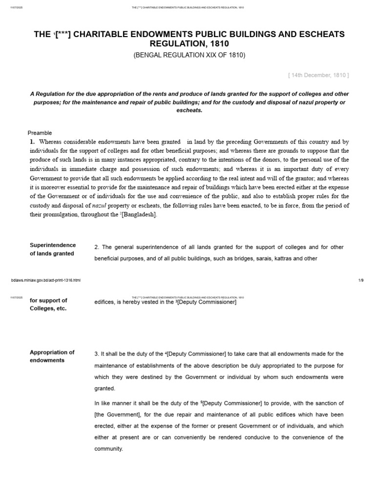 Charitable Endowments Regulation 1810 | PDF | Financial Endowment | Trustee