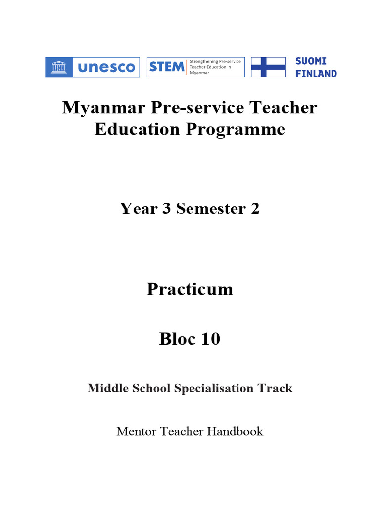 EDC Year 3 Semester 2 Practicum Middle Track Mentor Teacher Handbook ...