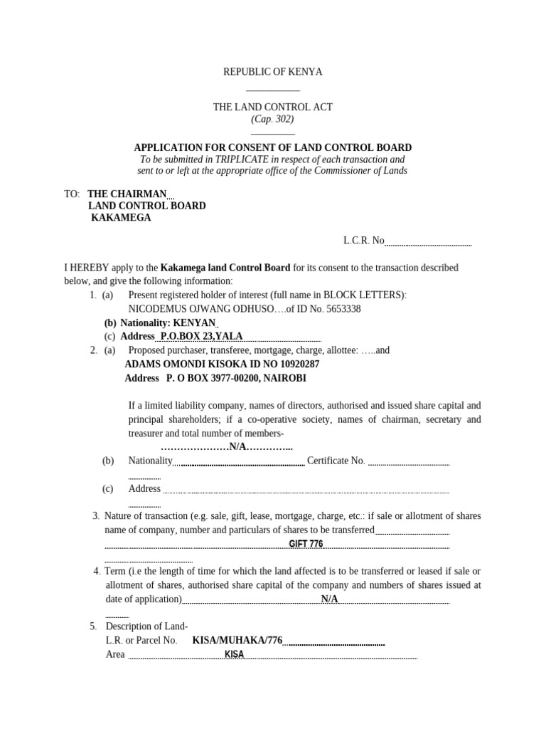 Land Control Board Consent Application | PDF | Interest | Lease