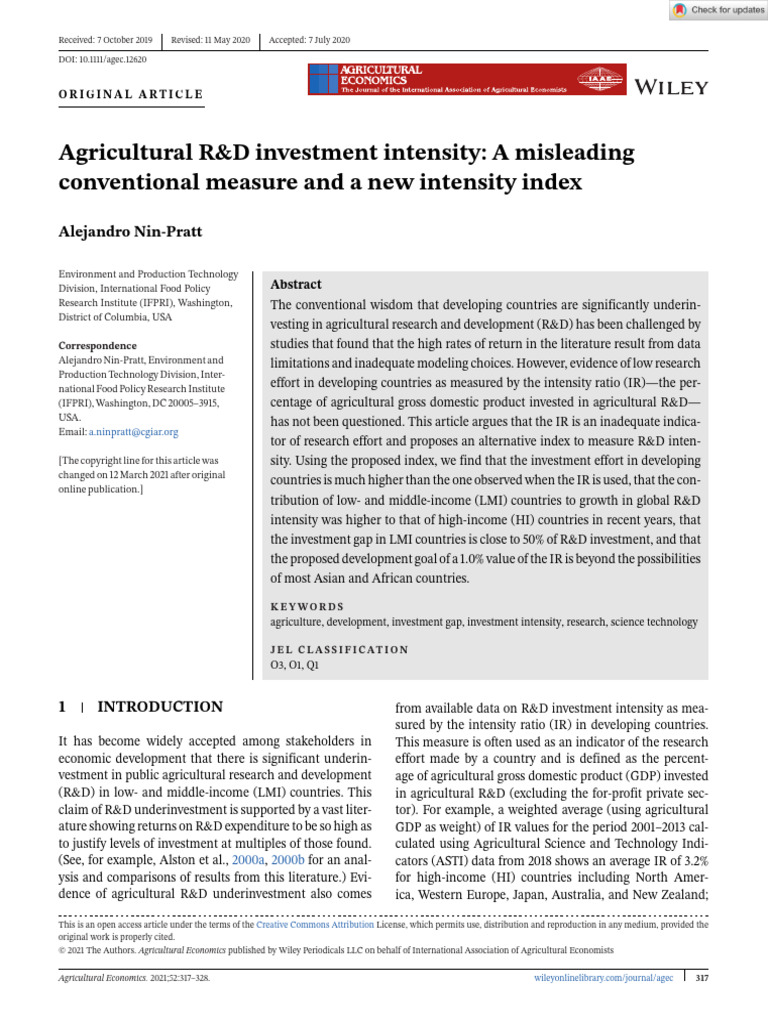 R&D Investment Intensity in Agriculture | PDF | Gross Domestic Product ...