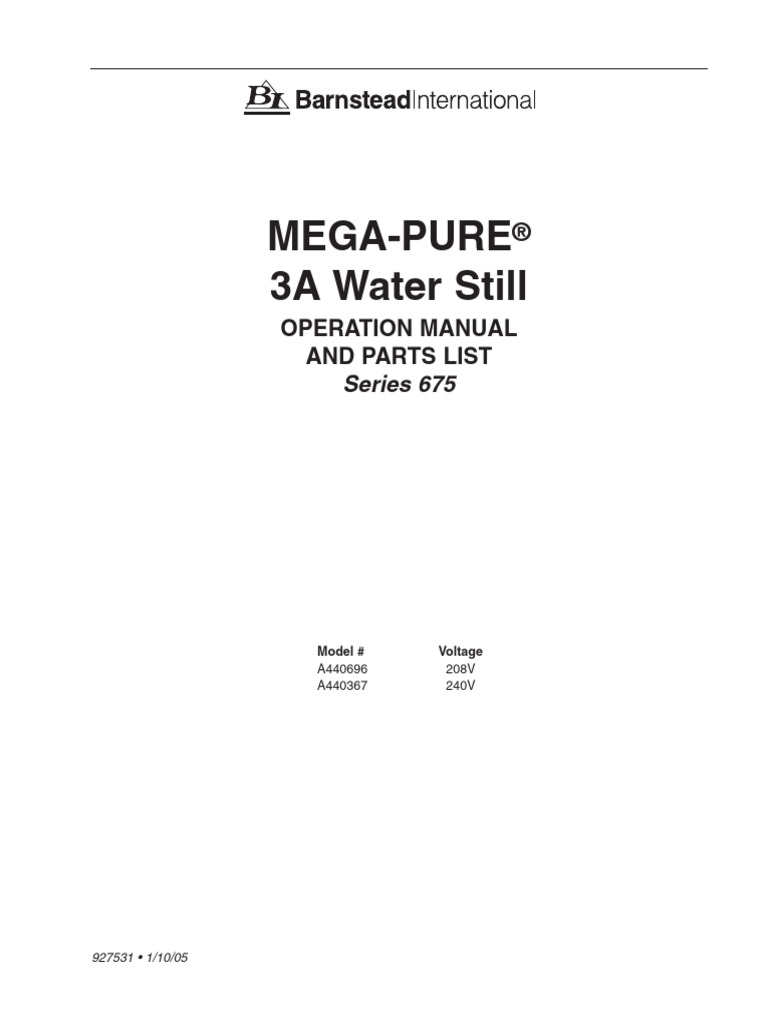 MEGA-PURE® 3A Water Still Manual | PDF | Mains Electricity | Relay