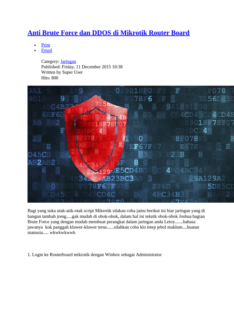Anti Brute Force Dan DDOS Di Mikrotik Router Board | PDF