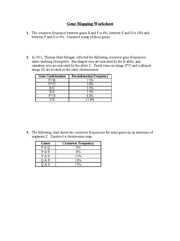 Worksheets Chromosome Mapping Worksheet gene mapping worksheet