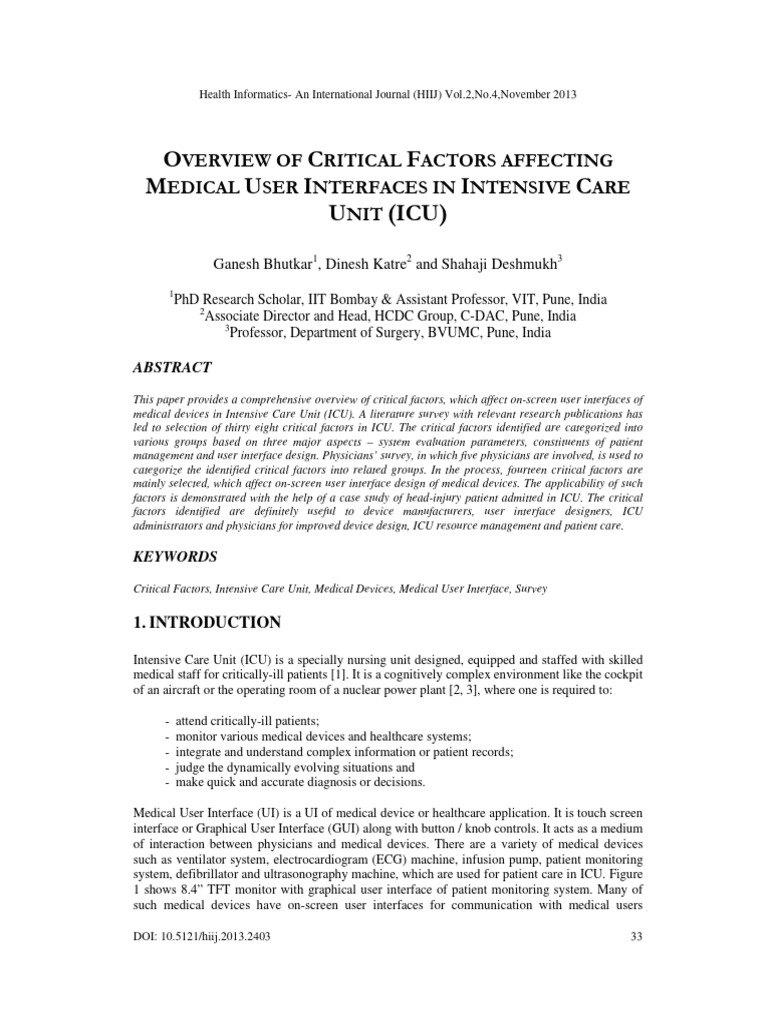 Critical Factors in ICU User Interfaces | PDF | Intensive Care Medicine ...