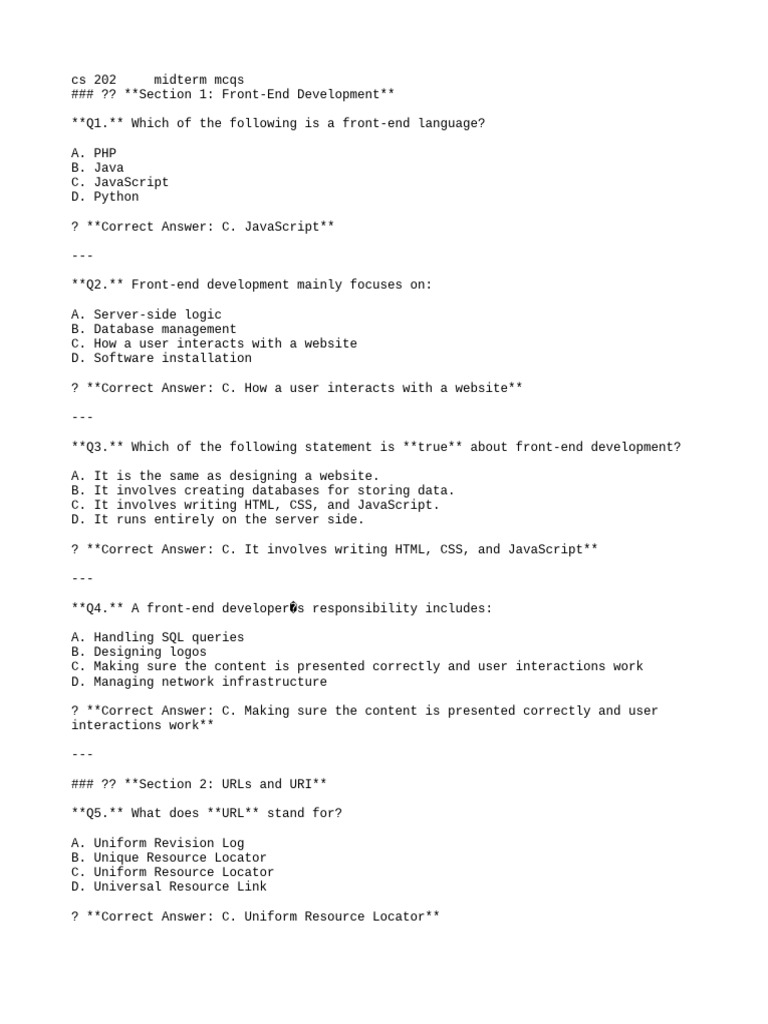 CS 202 Midterm: Front-End & HTTP Basics | PDF | File Transfer Protocol ...