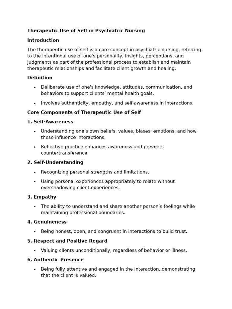 Therapeutic Use of Self in Nursing | PDF | Empathy | Experience