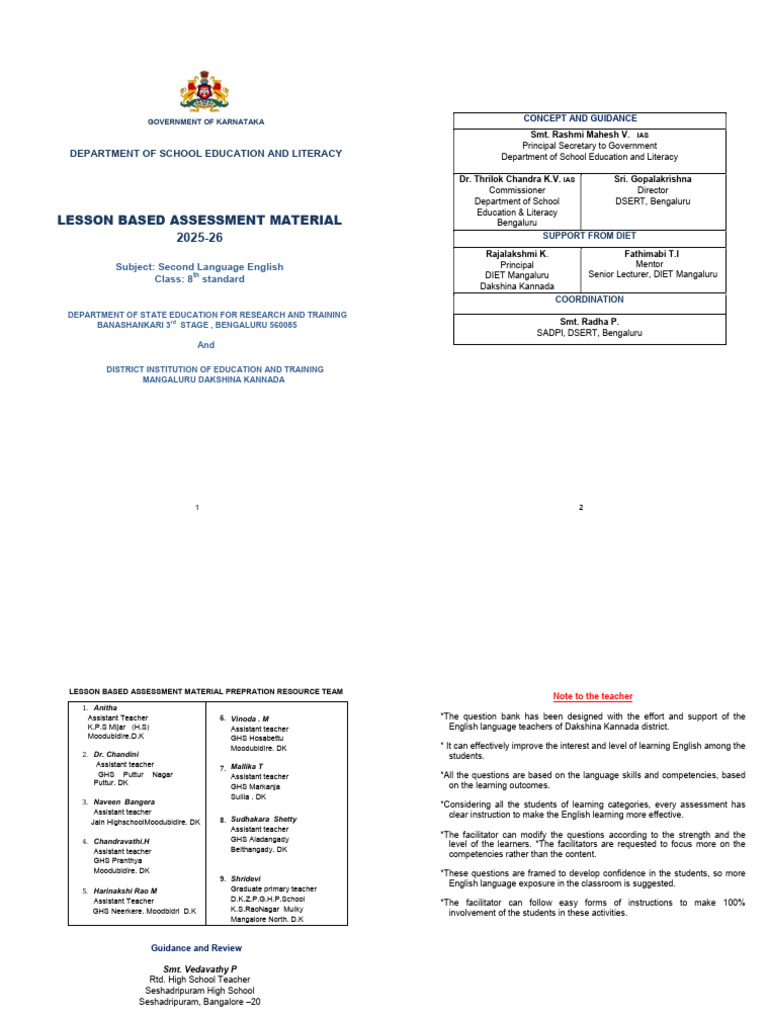 8th Standard English LBA Material 2025-26 | PDF | Part Of Speech | Verb