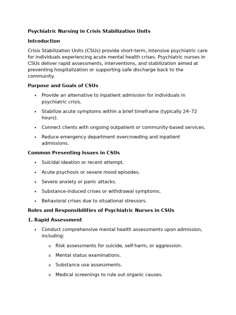 Psychiatric Nursing in Crisis Stabilization Units | PDF | Psychiatry ...