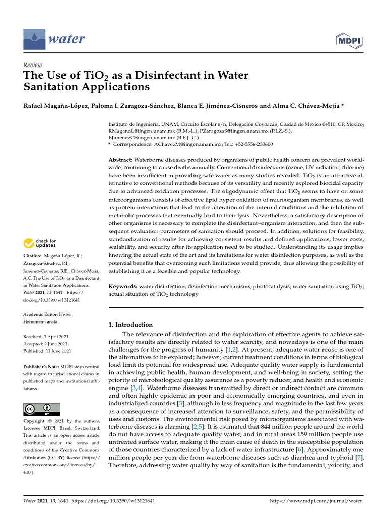 TiO2 Disinfection in Water Sanitation | PDF | Disinfectant | Virus