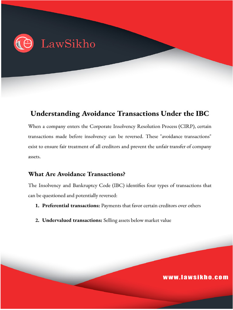 Avoidance Transactions in IBC Explained | PDF | Bankruptcy | Insolvency