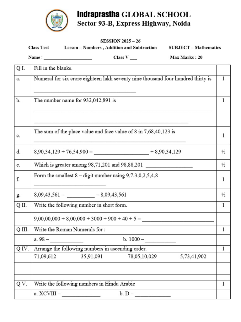 Math CT 1 GR 5 25 26 - 250704 - 145302 | PDF | Mathematical Notation ...