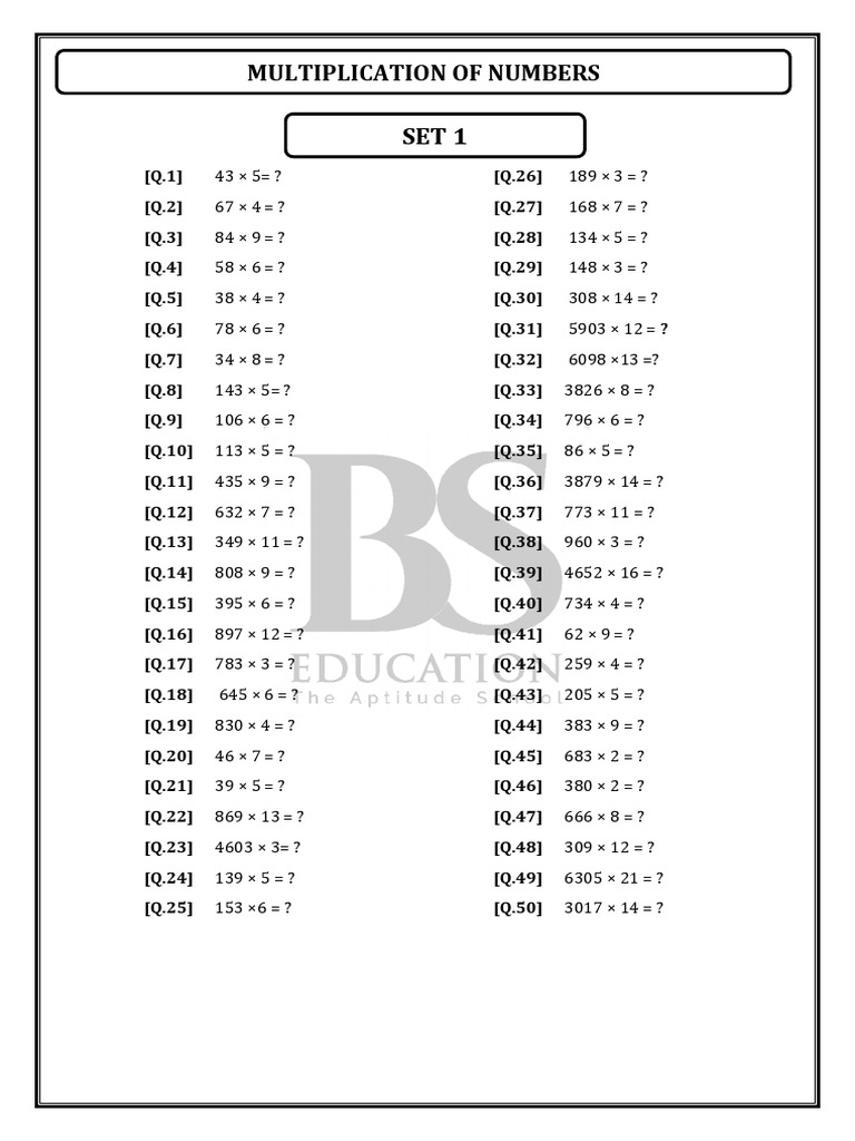 Multiplication of Numbers | PDF