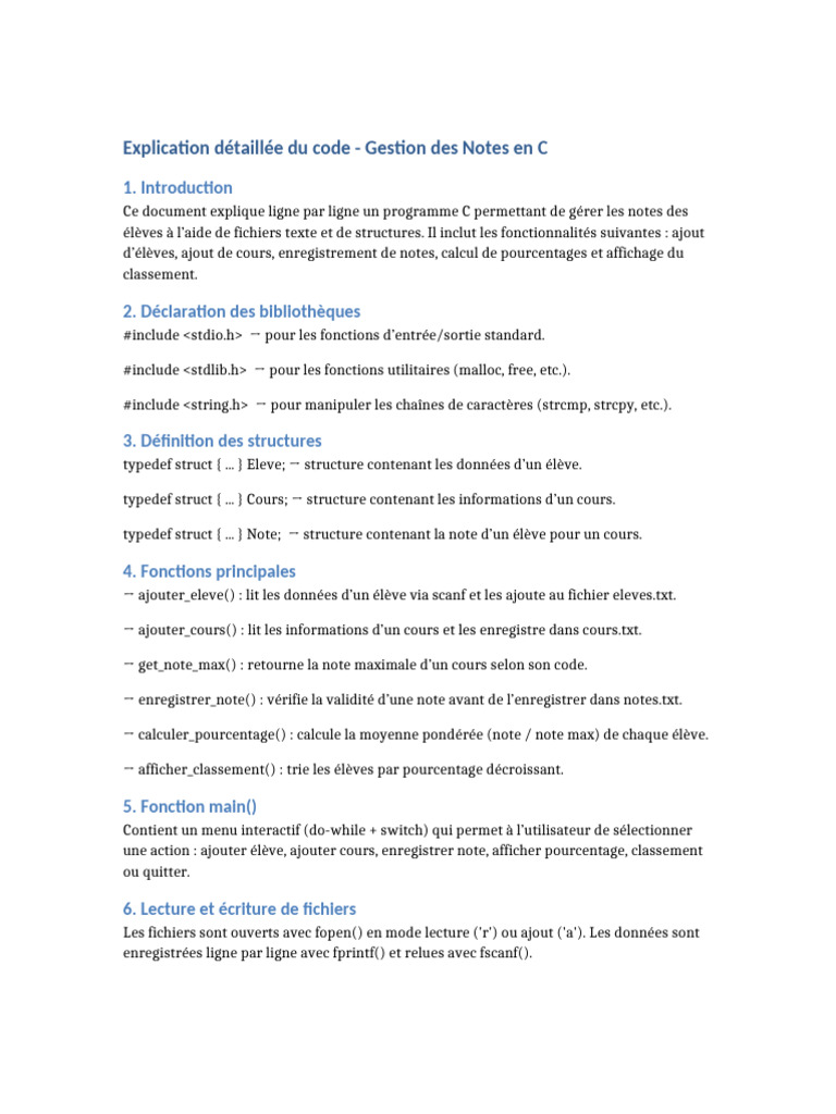 Gestion des Notes en C : Guide Complet | PDF