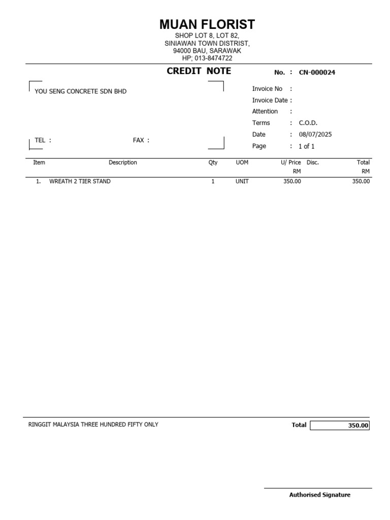 Muan Florist: Credit Note | PDF