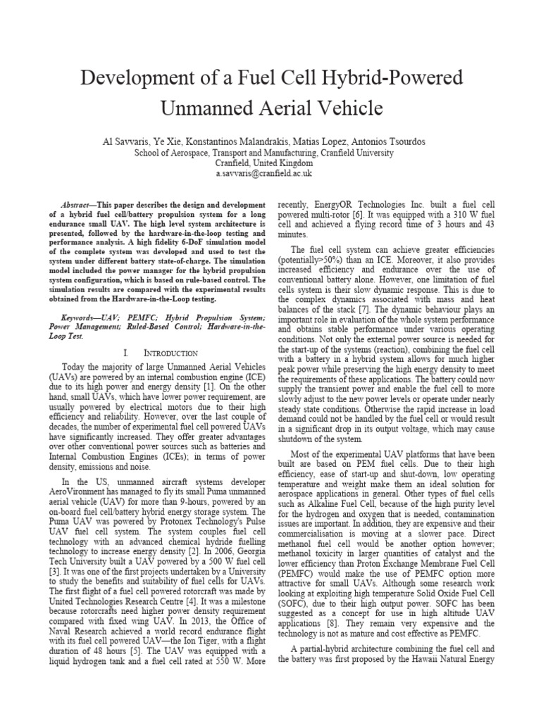 Fuel Cell Hybrid UAV Development | PDF | Fuel Cell | Hybrid Vehicle
