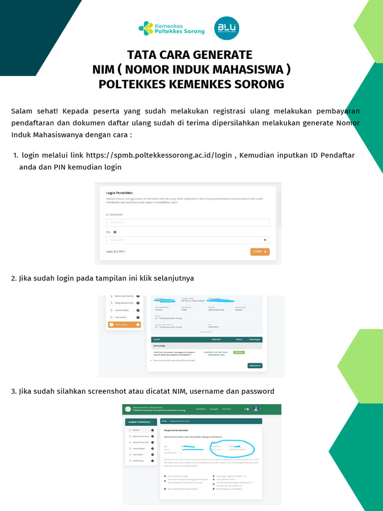 Cara Generate NIM Poltekkes Sorong | PDF