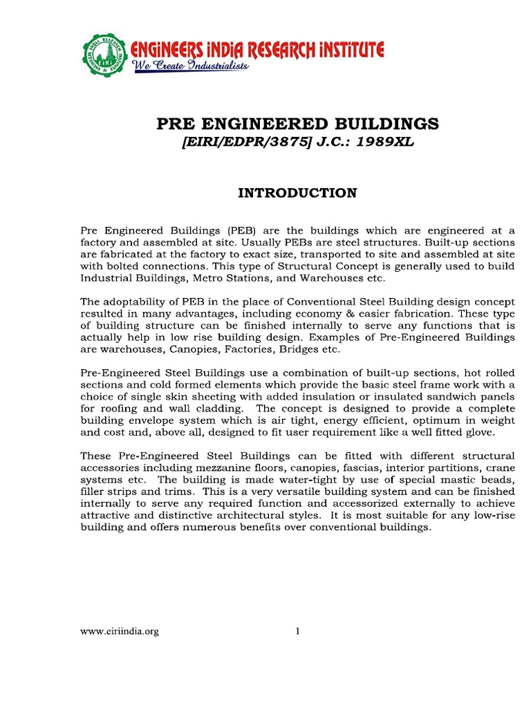 Project Report On Pre Engineered Buildings | PDF