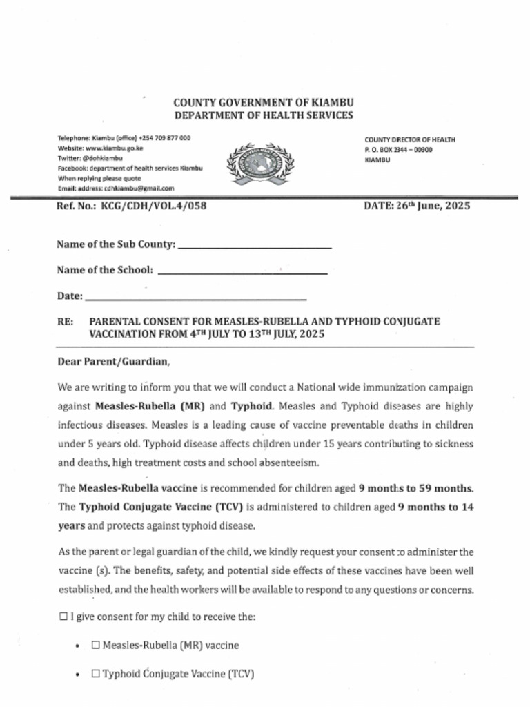 Measles &TCV - Parental Consent Form | PDF