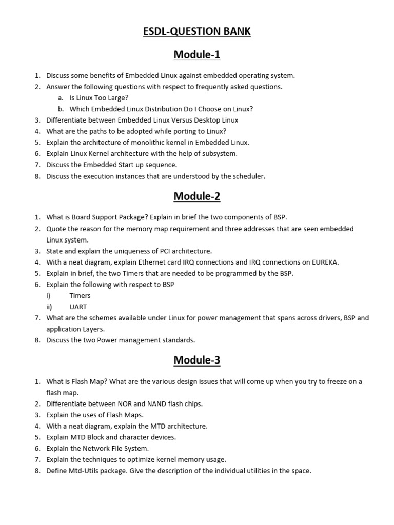 ESDL Question Bank Module 1 To 5 | PDF | Embedded System | Kernel ...