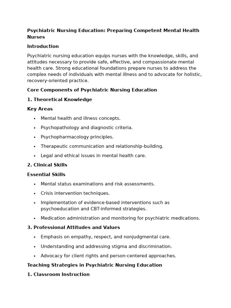 Psychiatric Nursing Education Essentials | PDF | Psychiatry | Mental Health