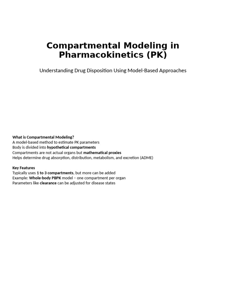 Compartmental Modeling in Pharmacokinetics (PK) | PDF