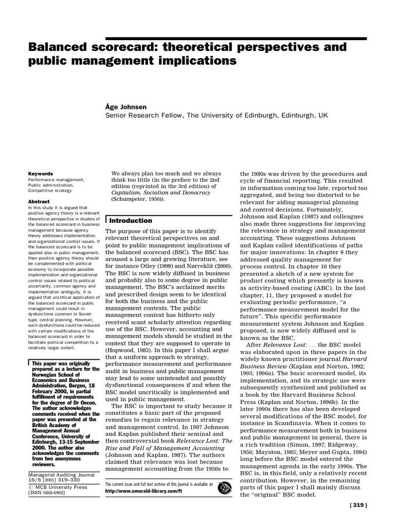 Balanced Scorecard in Public Management | PDF | Public Choice | Innovation