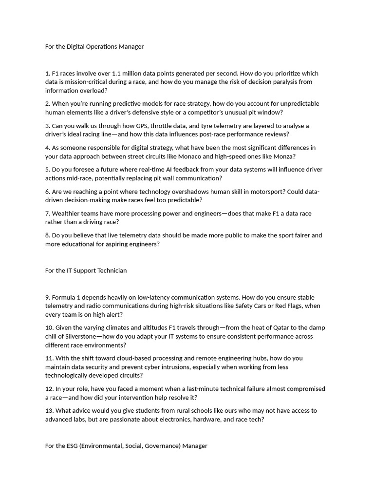F1 Data Management and Sustainability Insights | PDF | Formula One ...