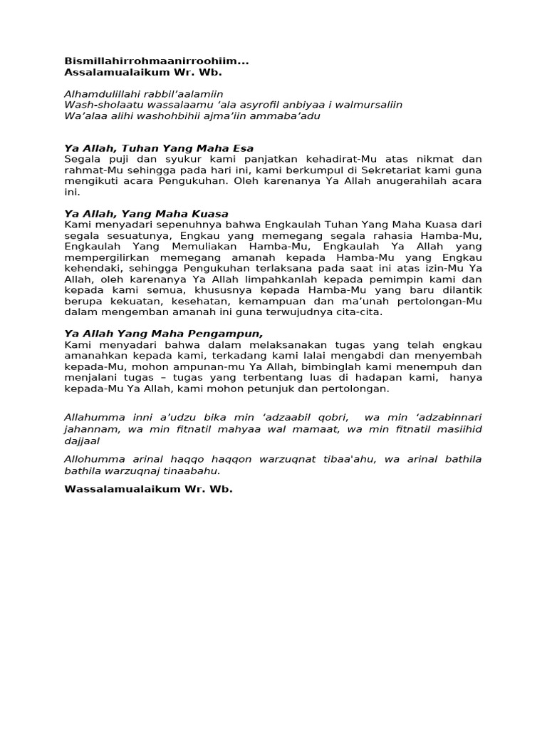 Doa Pengukuhan Pemimpin Baru | PDF