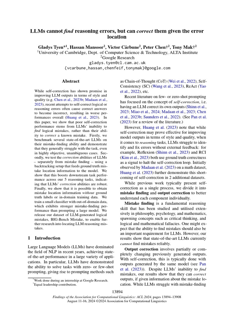 LLMs' Reasoning Errors and Corrections | PDF | Artificial Intelligence ...