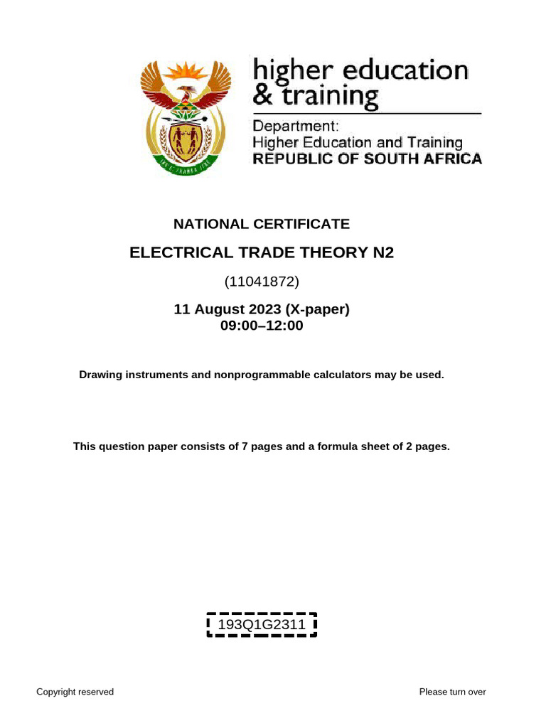 Electrical Trade Theory N2 Exam Paper | PDF | Transformer | Electric Motor