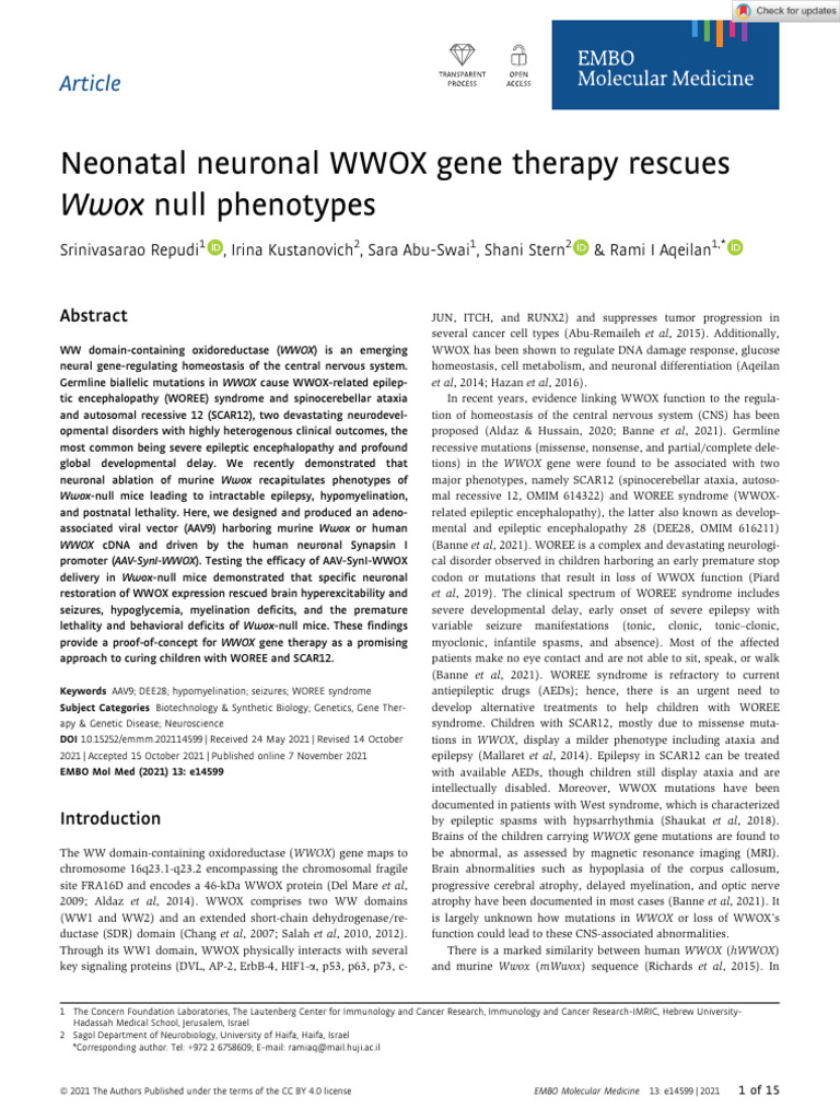 Repudi Et Al Neonatal Neuronal Wwox Gene Therapy Rescues Wwox Null ...