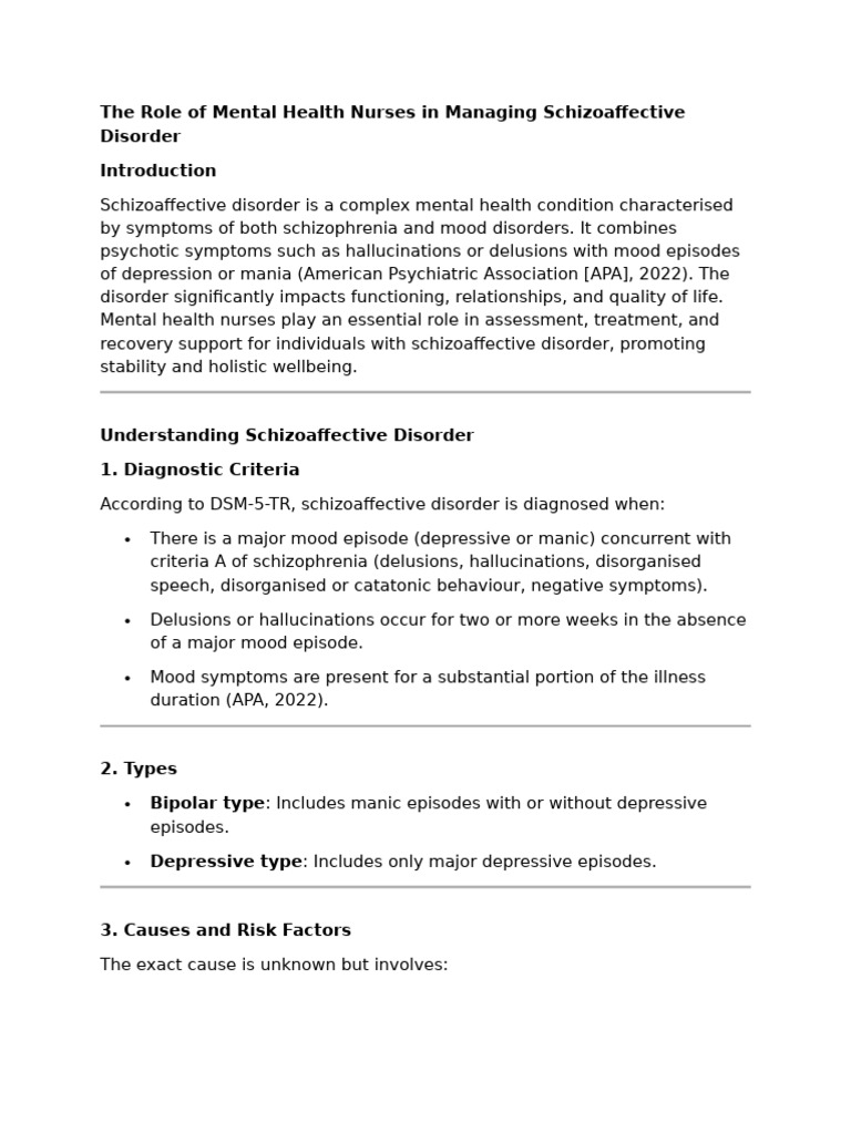 The Role of Mental Health Nurses in Managing Schizoaffective Disorde2 ...