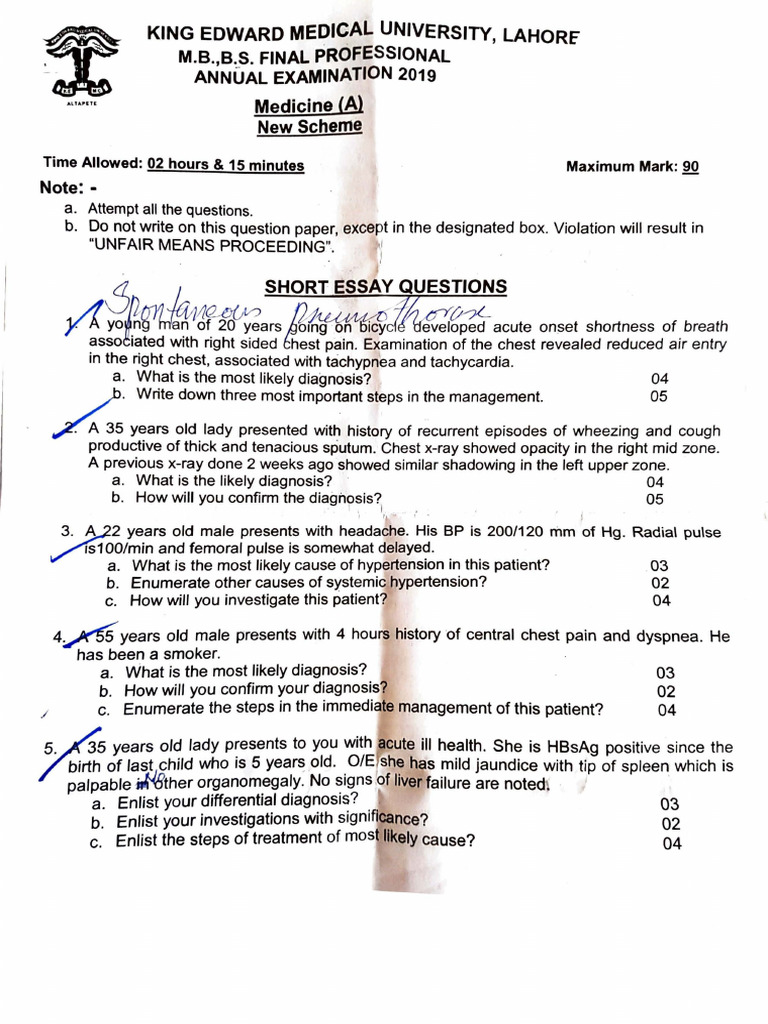 2019 MBBS Final Exam Medicine Questions | PDF | Diabetes | Medical ...