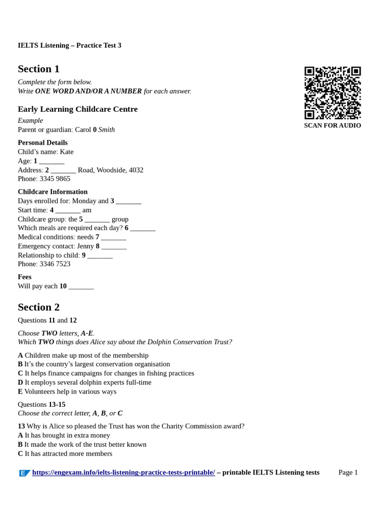 IELTS Listening Practice Test 3 | PDF | Child Care | International ...