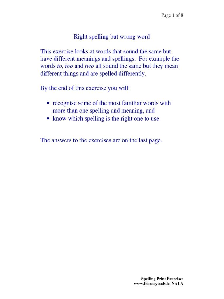 2c. Words That Sound The Same - Right Spelling | PDF