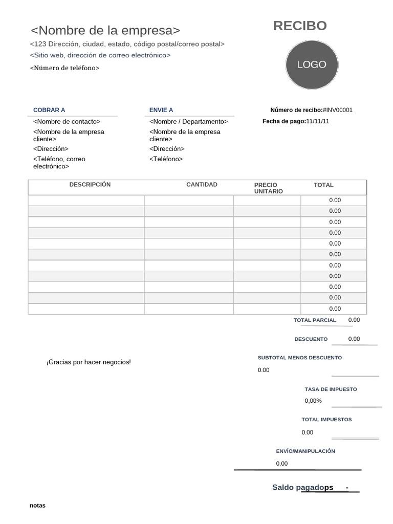 ES Cash Receipt Template 2 Word | PDF