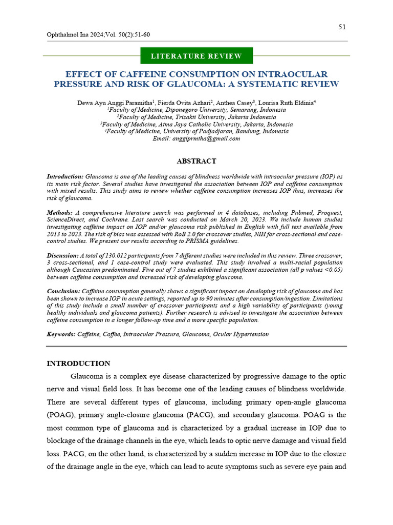 Effect of Caffeine Consumption On Intraocular Pressure and Risk of ...