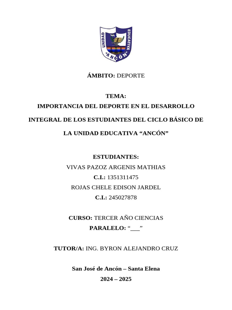 Importancia Del Deporte en El Desarrollo Integral de Los Estudiantes ...