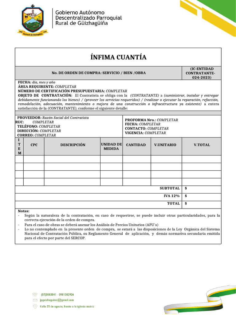 Orden de Compra de Ínfima Cuantía | PDF | Multa (pena) | Presupuesto